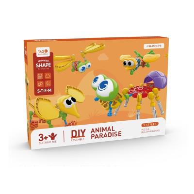 China Cartoon Toy 142Pcs ABS Material DIY Animal Building Block Sets Educational Bricks OEM Stem Boys Gift Play Set for sale