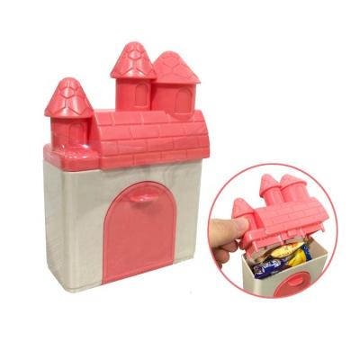 China Promotional Material Toys K Castle Shape With Open Door Candy Bottle For Kids Empty Sugar Food Storage Container for sale