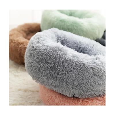 China Long Faux Fur Sustainable Pet Bed Comfortable Waterproof Plush Donut Around Dog Bed Soft Washable Cat Bed Removable Pet Cushion for sale