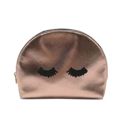 China Fashion Private Label Champagne Gold Women Bag Embroidery Metal Zipper Cosmetic Purse Bag for sale