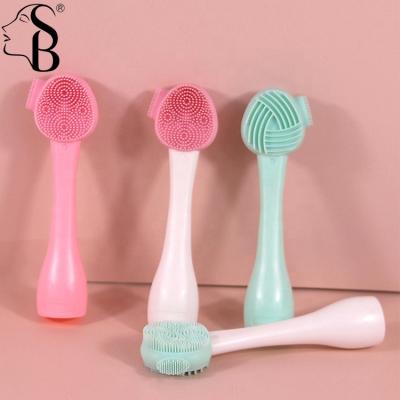 China Pore ​​Remover Silicone Face Mask Brush Double Heads Detergent Facial Face Massage Cleansing Brush With PVC Package for sale