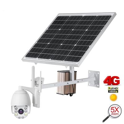 China Human motion tracking high quality hot sale ivory white 4G camera with solar panel 4g outdort ptz camera for sale