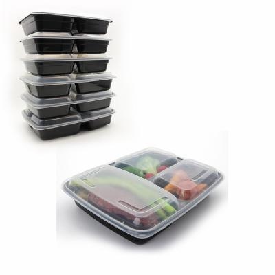 China Bento Food Microwave Food Storage 3 Compartment 32 Ounce Disposable Plastic Food Containers for sale