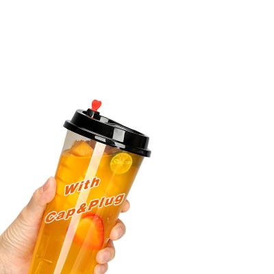 China 20oz PP Orange Transparent Cold Drink Cups With Lids Plastic Cup Juice CSI90-600G for sale