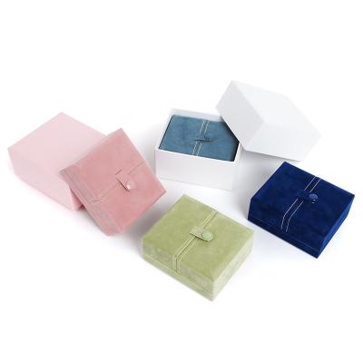 China Disposable Top wholesale luxury double vintage custom logo square pink suede velvet ring box for sale