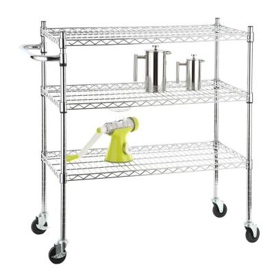 China Stainless Steel Chrome Mobile Wire Metal Shelving Cart With 3 Ventilated Shelves for sale