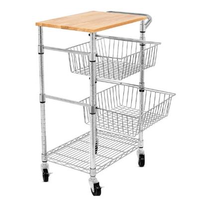 China 3 Tiers 350mm Depth Wire Grid Basket Movable Shelving , Metal Basket Storage Unit for sale