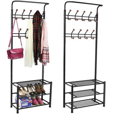 China Black Coated Commercial Wire Shelving With Shoe Storage Bench 3 Shelves for sale