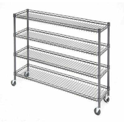 China OEM Supermarket 4 Tier Metal Rolling Cart With Wheels And Baskets for sale