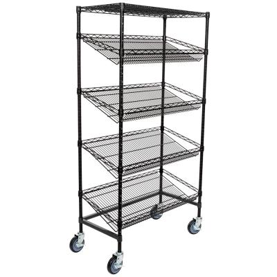 China Supermarket 5 Tier Slanted Wire Shelving / Black Wire Shelf Unit 18