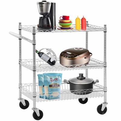 China 3-Layer Heavy-Duty Wire Rolling Cart with Handle Kitchen Dinner Use for sale