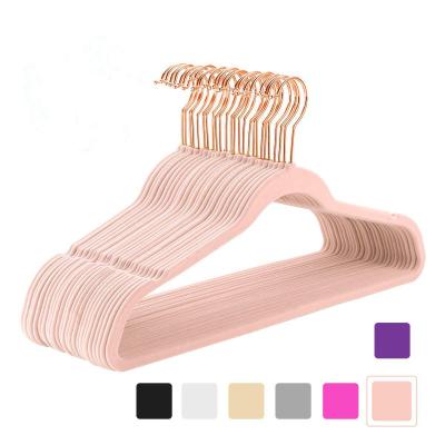 China Modern Lightweight Durable Use Space Saving Non Slip Plastic Velvet Clothing Hanger for sale