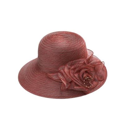 China Breathable High Quality Flower Red Organza Women's Dress Dress Hat Elegant Mesh Hat Folding for sale