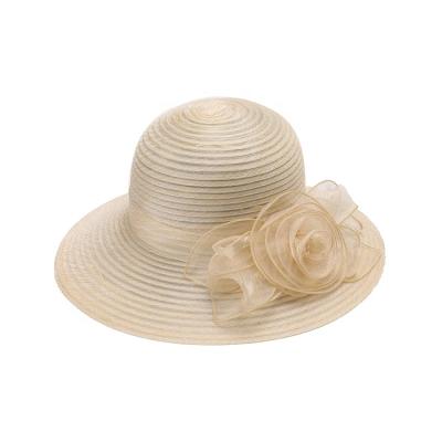 China Breathable Women's Dress Hat Flower Cathedral Party Elegant Beige Organza Hat Foldable for sale