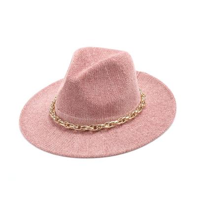 China New Universal Fedora Floppy Hats Wide Brim Tweed Hat Rose Gold Chain Men And Women Panama Hat Can Be Customized for sale