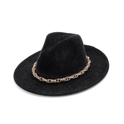 China Fedora Fedora Hats Autumn and Winter Party Tweed Hat Gold Accessories Chained Panama Hat for sale