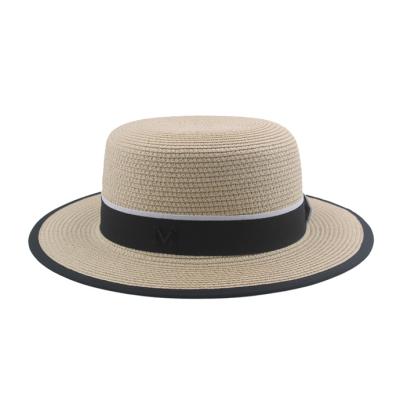 China Sunproof Women's Beach Straw Hat Flat Top Wraparound Vacation Gutters Short Thrower Hat for sale