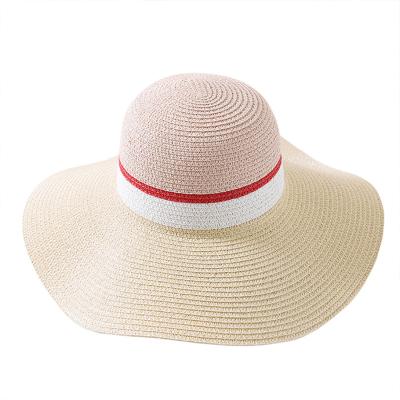 China Breathable Large Straw Hat Spelling Color Summer Sunscreen Sun Hat Ladies Beach Hat Custom for sale