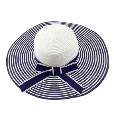 China Breathable Custom Large Straw Hat Sun Protection Ladies Striped Flat Gutters Sun Hat for sale