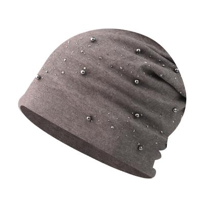 China Custom Breathable Cloth Hat Sweat Bead Small Steel Beads With Ornaments Hot Women's Sweater Hat for sale