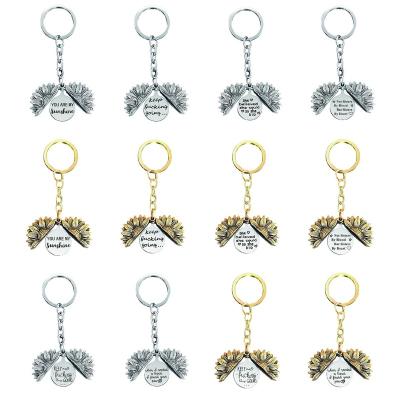 China Fashionable Cute 2022 Sunflower Pendants Stainless Steel Gold Plated Key Chain Accessories Bulk Wholesale for sale