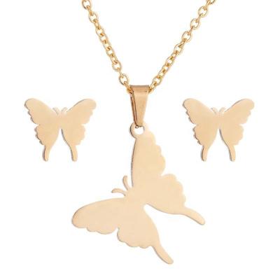 China 2022 CLASSIC Fashion Gold Stainless Steel Butterfly Jewelry Sets For Women Necklace And Earring Set for sale