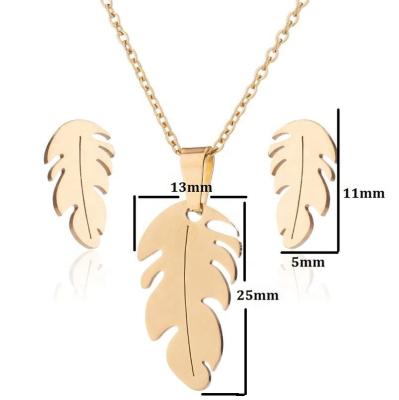 China 2022 TRENDY simple leaf feather stainless steel jewelry set sets for women gold necklace and earings for sale