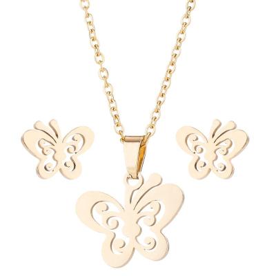 China CLASSIC Fashion Stainless Steel Butterfly Necklace And Earring Set Jewelry Sets For Women Accessories for sale