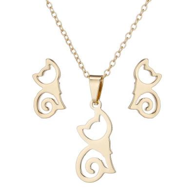 China Stainless Steel TRENDY Simple Cat Necklace And Earring Pendant Jewelry Set For Women Girls Teen Wholesales for sale