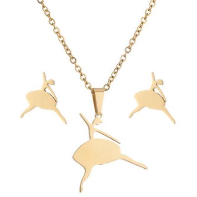 China New Stainless Steel Gold Stud Earrings Set Necklace Girl Ballet Girl Full Set Dangle Jewelry FASHIONABLE Women for sale