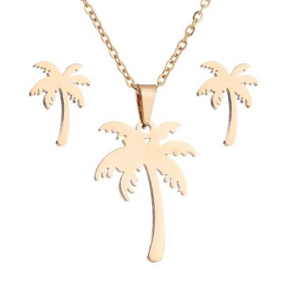 China Wholesale FASHIONABLE Gold Stainless Steel Set Coconut Tree Shaped Jewelry Sets For Women Necklace And Earing for sale