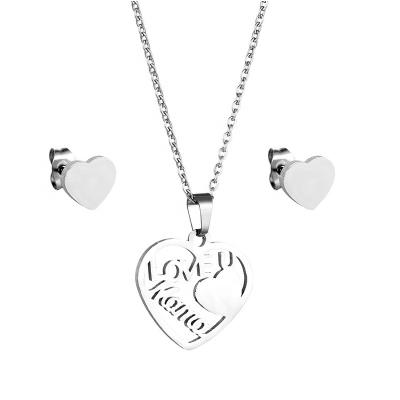 China MOM TRENDY heart love pendant necklace and earing set stainless steel jewelry for women mothers day gifts for sale