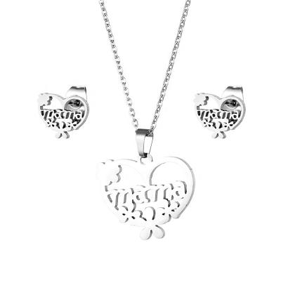 China TRENDY women jewelry set mom heart flower earrings and necklace stainless steel jewelry set for women for sale