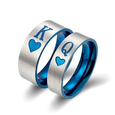 China KING QUEEN Romantic Couples Titanium Steel Inscription Ring For Women Men Manufacturers for sale