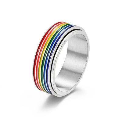 China CLASSIC Rotating Flag Ring Gay Lala Jewelry Couple Ring Women Men Wholesale Stainless Steel Rainbow for sale