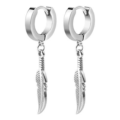 China Trendy Simple Leaf Titanium Steel Leaf Earrings Trend Fashion Dangle Earrings For Men And Women Jewelry for sale