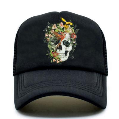 China New Skull Bone Skull HipHop Cool Summer JOINT Baseball Caps Black Flower Mesh Trucker Hat Skeleton for sale