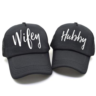 China New JOINT Men Women Couple Lovers Letter Printing Outdoor Casual Wife Mesh Trucker Hat Husband for sale