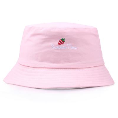 China Character Women Summer Adults Strawberry Unisex Embroidery Travel Hip Hop Bucket Hat Casual Custom for sale