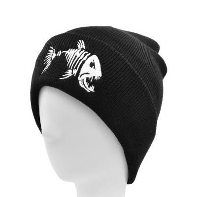 China New JOINT Winter Fishing Warm Black Knit Cool Hip Hop Fish Bone Fashion Outdoor Beanie Hat for sale