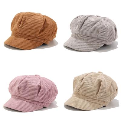 China British Autumn Winter New Fashionable Trend Pure Corduroy Casual Literary Retro Color Octagonal Hat for sale