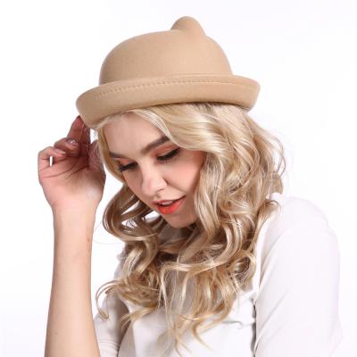 China Cute Polyester Fedora Hat Outdoor Woolen Cat Ear Fascinator Girls Fashion Character Women Lovely for sale