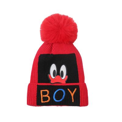 China New Fashionable Character Brand Kids Printed Anime Letter Embroidery Warm Velvet Knitted Hat for sale