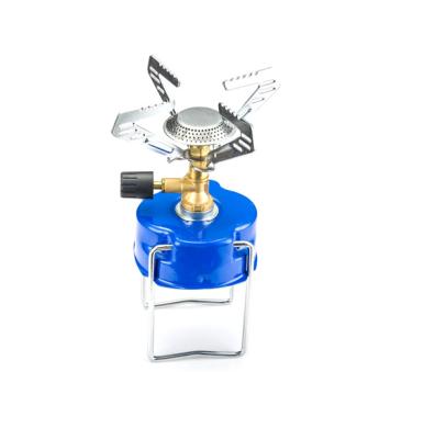 China Support Brass Frame Bottle Metal Iron Burner Valve Burner Portable Camping Gas Stove With 190g Cartridge for sale