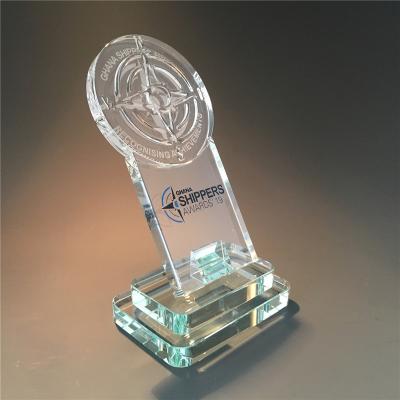 China Europe March EXPO 2022 Compass Shape Crystal Award Trophy for sale