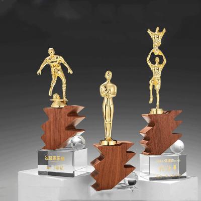 China China Custom Gold Sports Trophy Star Wooden Base Golf Awards For Business Souvenir Sports Awards for sale