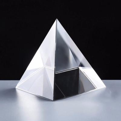 China Europe March EXPO 2022 Crystal Logo Pyramid Mold Engraving Glass Paperweight for sale