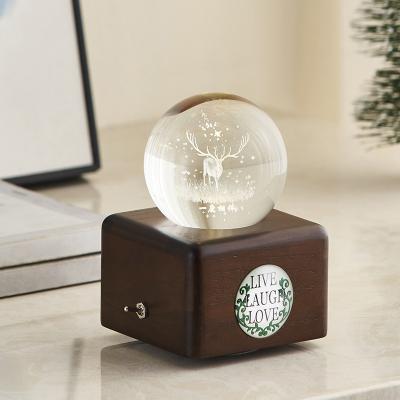 China China 3D Wedding Anniversary Gifts Laser Engraved Crystal Ball Music Box 80 mm Wooden Crystal Ball for sale