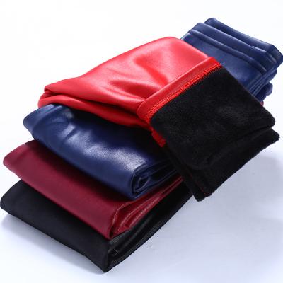 China Anti-Wrinkle Winter Girls Velvet Pants Pu Kids Chunky Leather Cuffs Kids Pencil Pants Infant Warm Pants Slim Casual Pant for sale