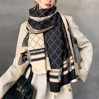 China New Winter Shawl Women's Outdoor Fashion Thick Pashmina Outdoor Cashmere Scarf Double-Sided Warm Wrap Scarf for sale